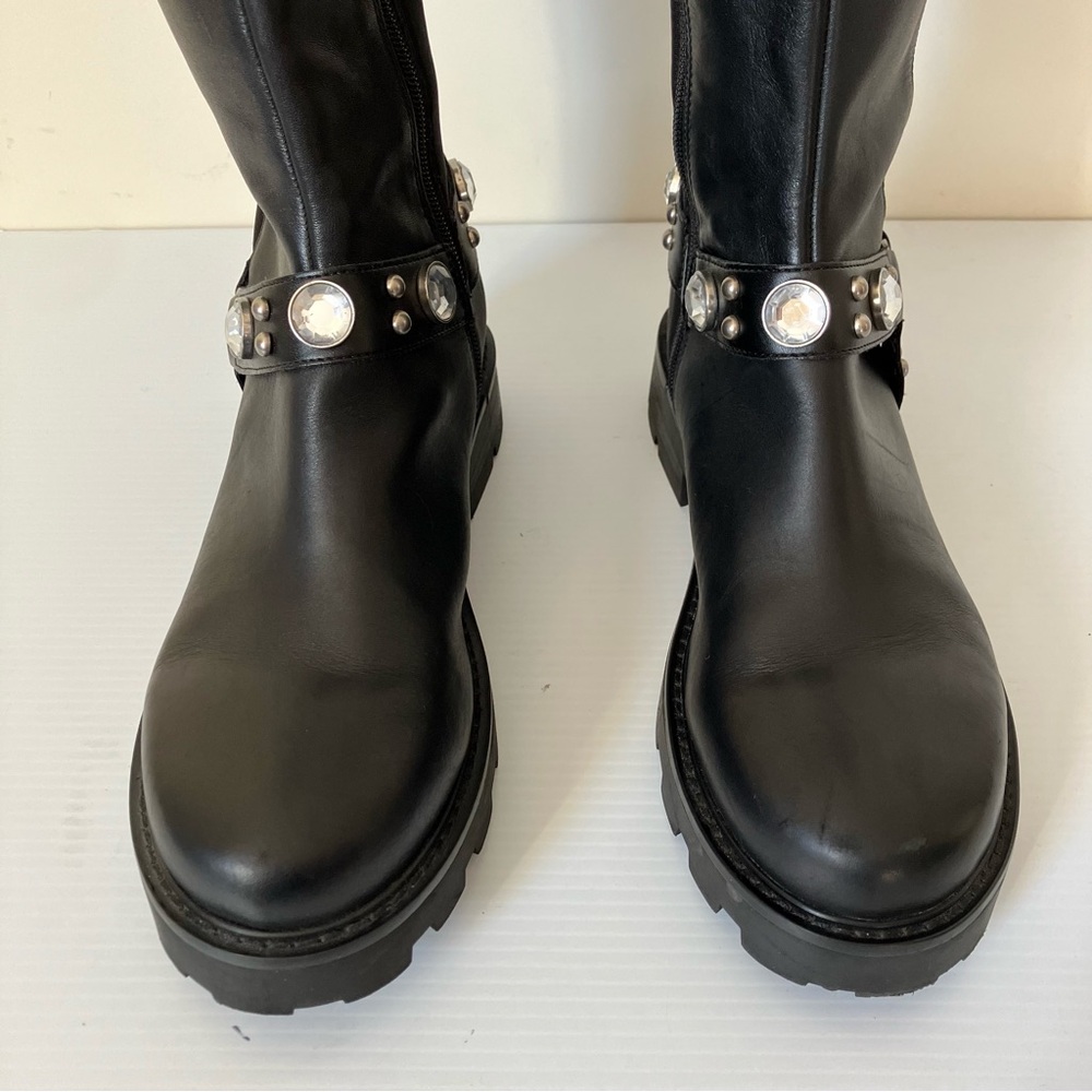 Karl Lagerfeld Paris Milla Rhinestone Embellished Tall Leather Riding Boots 9.5 - Picture 6 of 12